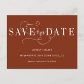 Carte Postale Faire-part Rust Simple Calligraphie Manuscrite Save the Date (Devant)