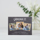 Carte Postale Faire-part Rustic 3 Photo Chalkboard Graduation (Debout devant)