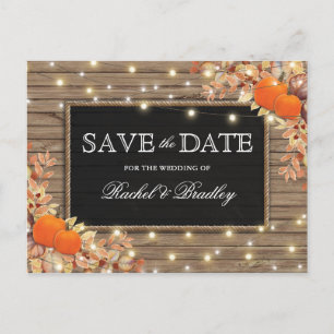 Carte Postale Faire-part Rustic Automne Citrouille Enregistrer la date
