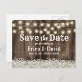 Carte Postale Faire-part Rustic Baby's Breath String Lights Enregistrer la  (Devant / Derrière)