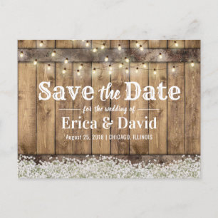 Carte Postale Faire-part Rustic Baby's Breath String Lights Enregistrer la 