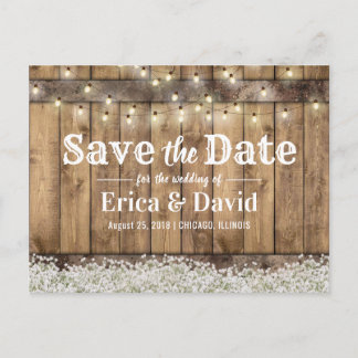 Carte Postale Faire-part Rustic Baby's Breath String Lights Enregistrer la