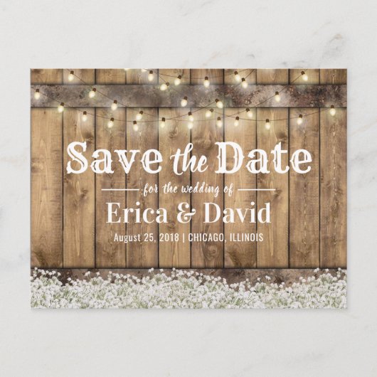 Carte Postale Faire-part Rustic Baby's Breath String Lights Enregistrer la  (Devant)