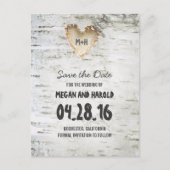 Carte Postale Faire-part Rustic Birch Bark Heart enregistrer la date (Devant)