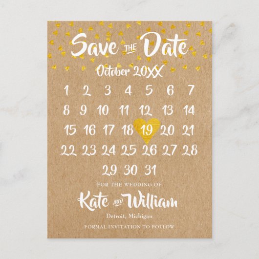 Carte Postale Faire-part Rustic Boho Heart Calendar Photo Enregistrer la da (Devant)