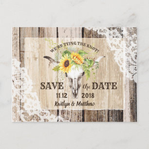 Carte Postale Faire-part Rustic Boho Sunflower Longhorn dentelle Enregistre