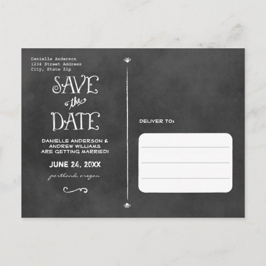 Carte Postale Faire-part Rustic Chalkboard Mariage Photo Enregistrer la dat (Dos)