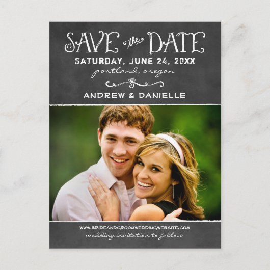 Carte Postale Faire-part Rustic Chalkboard Mariage Photo Enregistrer la dat (Devant)