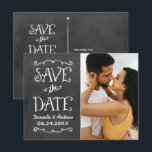 Carte Postale Faire-part Rustic Chalkboard Mariage Photo Enregistrer la dat<br><div class="desc">Carte postale photo unique et fantastique enregistrer les dates disposent d'un look rustique texturé arrière - plan en tableau noir sur avec des polices de style manuscrit qui ont un aspect craie blanche. Personnalisez avec les détails du mariage et une photo de fiançailles au format portrait préféré.</div>