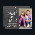 Carte Postale Faire-part Rustic Chalkboard Mariage Photo Enregistrer la dat<br><div class="desc">Carte postale photo unique et fantastique enregistrer les dates disposent d'un look rustique texturé arrière - plan en tableau noir sur avec des polices de style manuscrit qui ont un aspect craie blanche. Personnalisez avec les détails du mariage et une photo de fiançailles au format portrait préféré.</div>