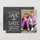 Carte Postale Faire-part Rustic Chalkboard Mariage Photo Enregistrer la dat (Devant / Derrière)