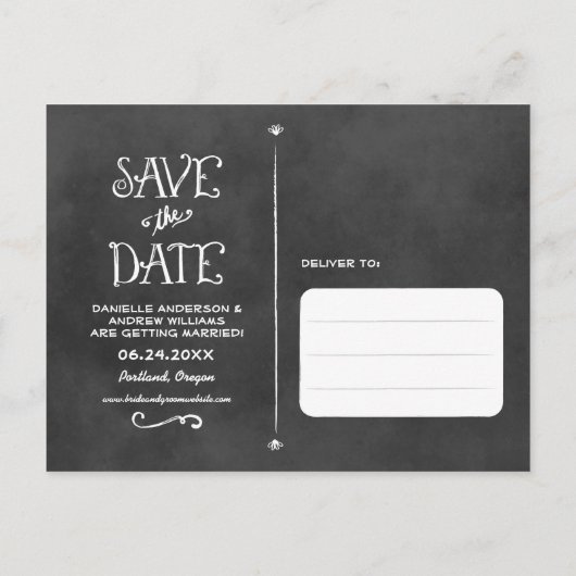 Carte Postale Faire-part Rustic Chalkboard Mariage Photo Enregistrer la dat (Dos)