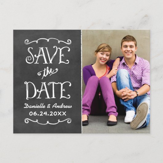Carte Postale Faire-part Rustic Chalkboard Mariage Photo Enregistrer la dat (Devant)