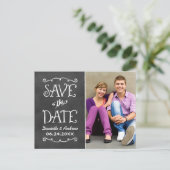 Carte Postale Faire-part Rustic Chalkboard Mariage Photo Enregistrer la dat (Debout devant)
