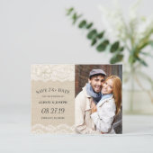 Carte Postale Faire-part Rustic Chic Ivory Burlap Dentelle Enregistrer la d (Debout devant)