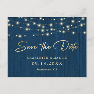 Carte Postale Faire-part Rustic Chic Navy Bleu Bois Mariage Enregistrer La 