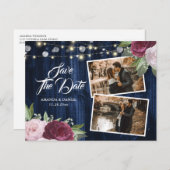 Carte Postale Faire-part Rustic Chic Navy Bleu Bourgogne Enregistrer La Dat (Devant / Derrière)