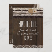 Carte Postale Faire-part Rustic Country Burlap Dentelle et Mariage en bois (Devant / Derrière)