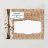 Carte Postale Faire-part Rustic Country Burlap Turquoise Enregistrer la dat (Dos)