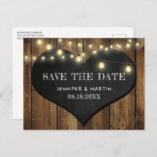 Carte Postale Faire-part Rustic Country Chalkboard Heart Enregistrer La Dat (Devant / Derrière)