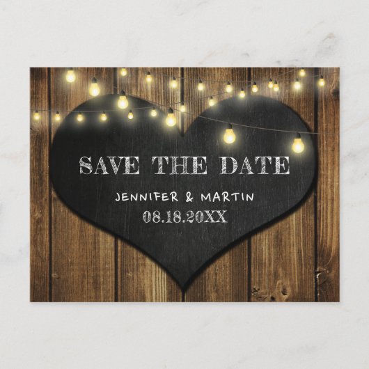 Carte Postale Faire-part Rustic Country Chalkboard Heart Enregistrer La Dat (Devant)