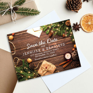 Carte Postale Faire-part Rustic Country Christmas Holiday Enregistrer la da