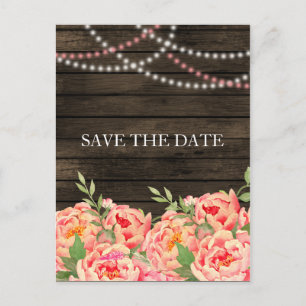 Carte Postale Faire-part Rustic Country Peony Grange Mariage bois