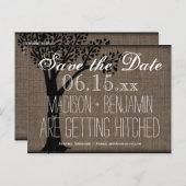 Carte Postale Faire-part Rustic Country Tree Burlap Enregistrer la date Car (Devant / Derrière)