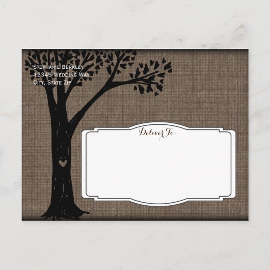 Carte Postale Faire-part Rustic Country Tree Burlap Enregistrer la date Car (Dos)