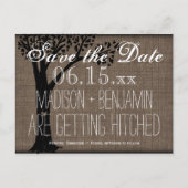 Carte Postale Faire-part Rustic Country Tree Burlap Enregistrer la date Car (Devant)