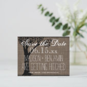Carte Postale Faire-part Rustic Country Tree Burlap Enregistrer la date Car (Debout devant)