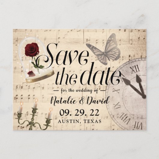 Carte Postale Faire-part Rustic Fairytale Mariage Music Notes Enregistrer l (Devant)