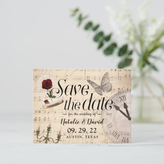 Carte Postale Faire-part Rustic Fairytale Mariage Music Notes Enregistrer l (Debout devant)