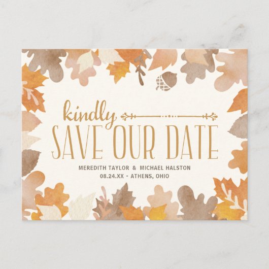 Carte Postale Faire-part Rustic Fall Leaves Non Photo Save the Date (Devant)
