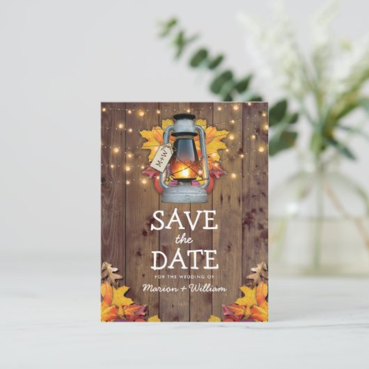 Carte Postale Faire-part Rustic Fall String Lights Automne Enregistrer la d (Debout devant)