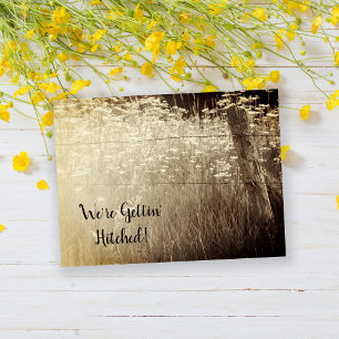 Carte Postale Faire-part Rustic Fence Post Fleur sauvage Pays Sepia Mariage
