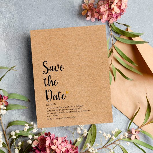 Carte Postale Faire-part Rustic Gold Heart Script Save the Date Definition