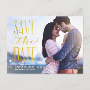 Carte Postale Faire-part Rustic Gold Lettering Photo Enregistrer la date