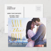 Carte Postale Faire-part Rustic Gold Lettering Photo Enregistrer la date (Devant / Derrière)