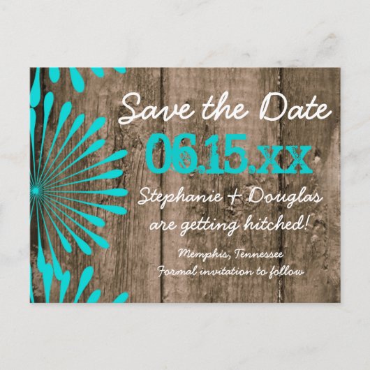 Carte Postale Faire-part Rustic Grange Bois Turquoise Enregistrer la date C (Devant)