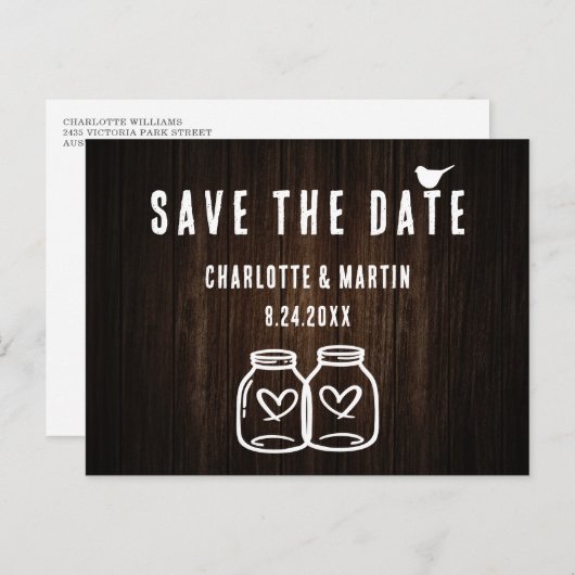 Carte Postale Faire-part Rustic Grange Mariage en bois Enregistrer la date  (Devant / Derrière)