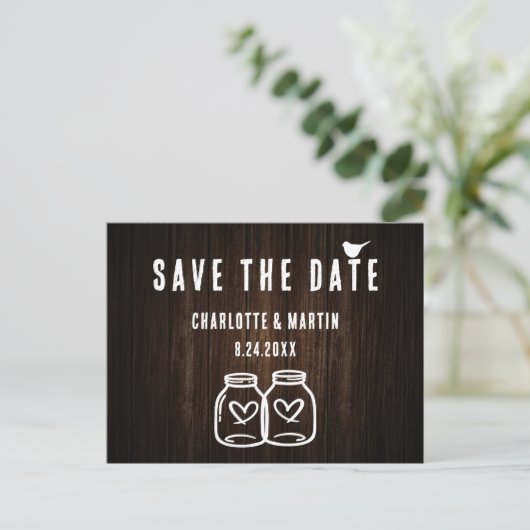 Carte Postale Faire-part Rustic Grange Mariage en bois Enregistrer la date  (Debout devant)
