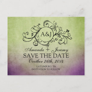 Carte Postale Faire-part Rustic Green et Purple Bohemian Sauvez la date