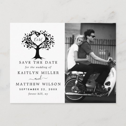 Carte Postale Faire-part Rustic Heart Tree Photo Mariage Enregistrer La Dat (Devant)