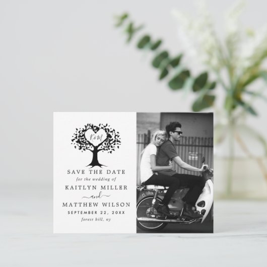 Carte Postale Faire-part Rustic Heart Tree Photo Mariage Enregistrer La Dat (Debout devant)