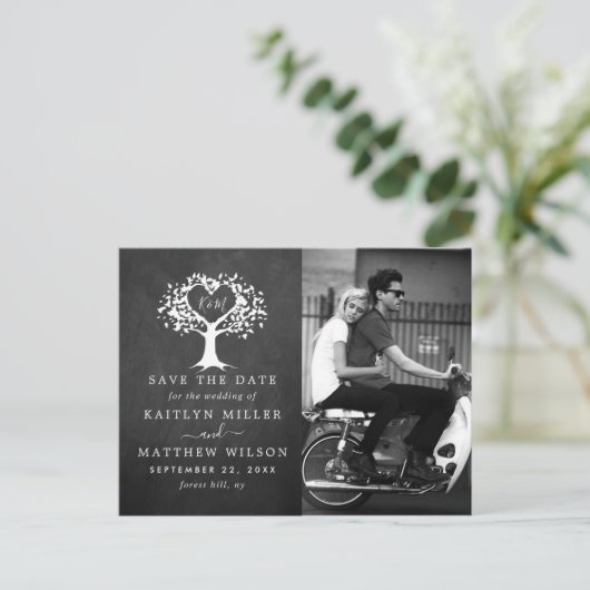 Carte Postale Faire-part Rustic Heart Tree Photo Mariage Enregistrer La Dat (Debout devant)