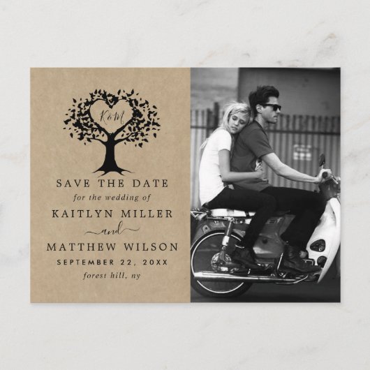 Carte Postale Faire-part Rustic Heart Tree Photo Mariage Enregistrer La Dat (Devant)