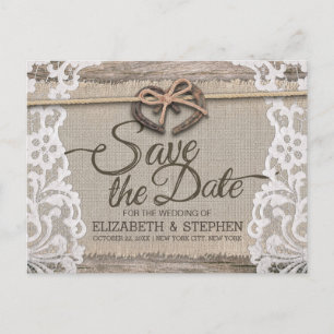 Carte Postale Faire-part Rustic Horseshoe Burlap Lace Wedding Enregistrer L