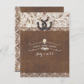 Carte Postale Faire-part Rustic Horseshoe & Lace Country ENREGISTRER LA DAT (Devant / Derrière)