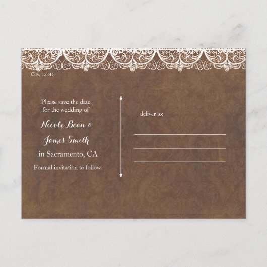 Carte Postale Faire-part Rustic Horseshoe & Lace Country ENREGISTRER LA DAT (Dos)